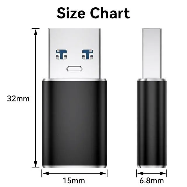 Alt view image 4 of 7 - 6 Pack USB C Female to USB Male Adapter, Type C to USB A Charger Cable Converter for iPhone 11 12 13 14 15 16 17 Pro Max, iPad Pro Air 4 Mini 6, Samsung Galaxy S25 S24 S23 S22, Google Pixel (Black)