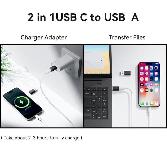 Alt view image 5 of 7 - 6 Pack USB C Female to USB Male Adapter, Type C to USB A Charger Cable Converter for iPhone 11 12 13 14 15 16 17 Pro Max, iPad Pro Air 4 Mini 6, Samsung Galaxy S25 S24 S23 S22, Google Pixel (Black)