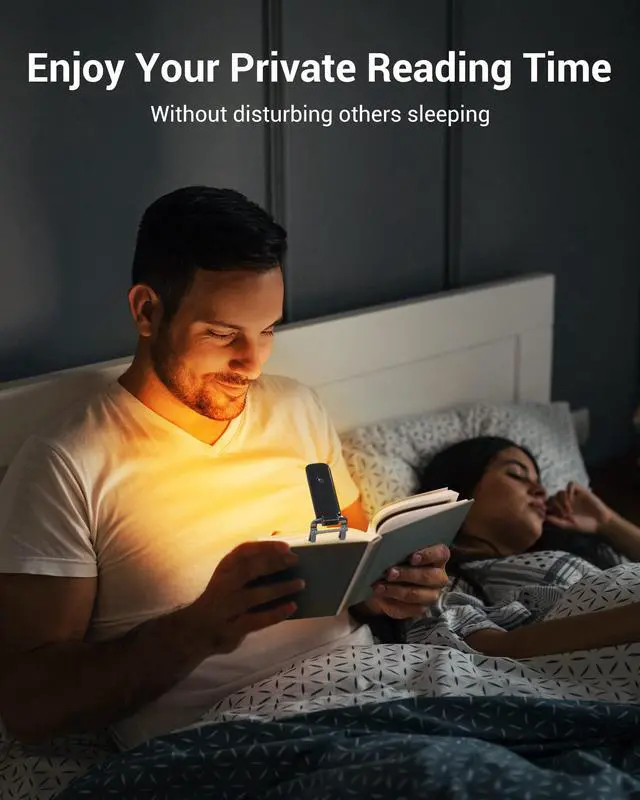 Alt view image 6 of 7 - Book Light, Amber Warm Clip On LED with 3 Adjustable Brightness for Eye Protection, Rechargeable USB Long Lasting Reading Light, Gifts for Bookworms, Kids (Black)