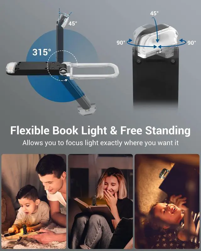 Alt view image 4 of 7 - Book Light, Amber Warm Clip On LED with 3 Adjustable Brightness for Eye Protection, Rechargeable USB Long Lasting Reading Light, Gifts for Bookworms, Kids (Black)