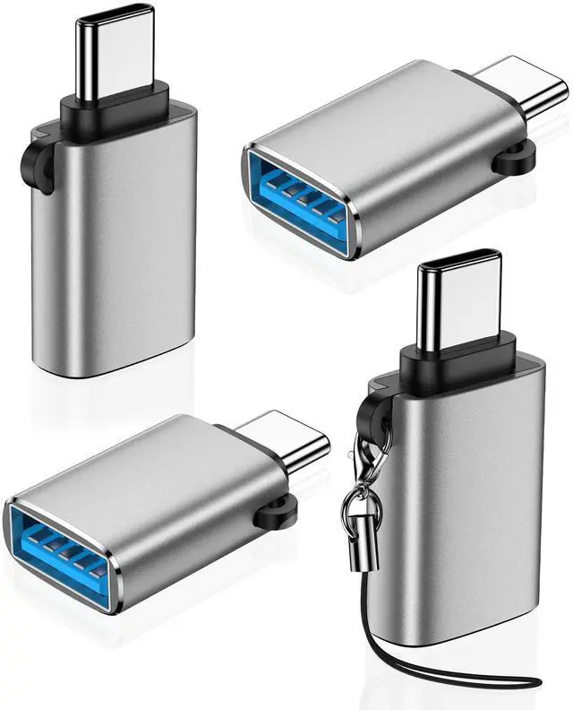 Main image of USBC to USB Adapter 4 Pack, USB C Male to USB 3.0 Female OTG Adapter for iPhone 17e 16, iPad mini, MacBook Pro, Samsung S26 S25, High-Speed Data Transfer and Fast Charging Type-C Connector-Silver