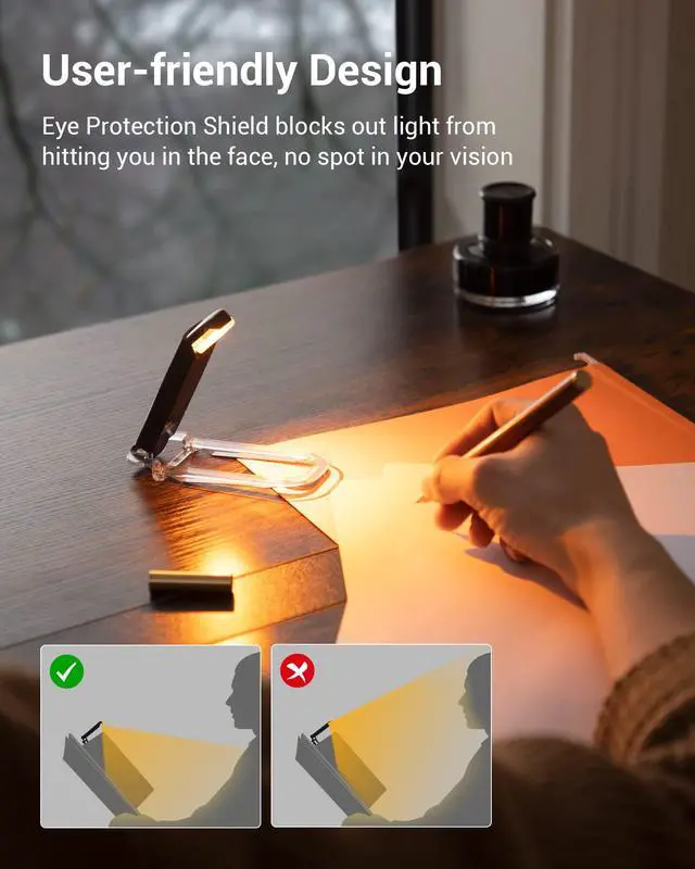 Alt view image 5 of 7 - Book Light, Amber Warm Clip On LED with 3 Adjustable Brightness for Eye Protection, Rechargeable USB Long Lasting Reading Light, Gifts for Bookworms, Kids (Black)