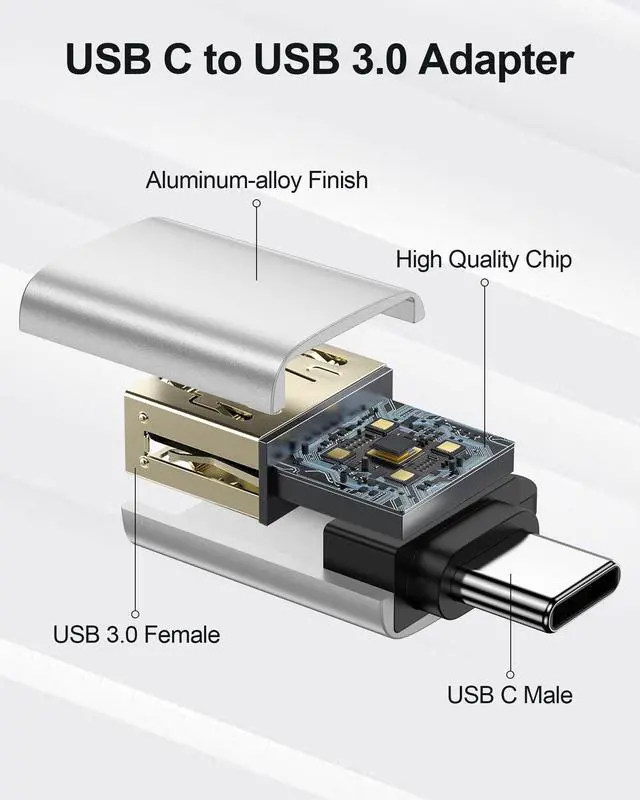 Alt view image 4 of 7 - USBC to USB Adapter 4 Pack, USB C Male to USB 3.0 Female OTG Adapter for iPhone 17e 16, iPad mini, MacBook Pro, Samsung S26 S25, High-Speed Data Transfer and Fast Charging Type-C Connector-Silver
