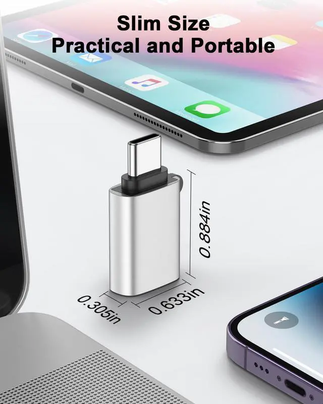 Alt view image 5 of 7 - USBC to USB Adapter 4 Pack, USB C Male to USB 3.0 Female OTG Adapter for iPhone 17e 16, iPad mini, MacBook Pro, Samsung S26 S25, High-Speed Data Transfer and Fast Charging Type-C Connector-Silver