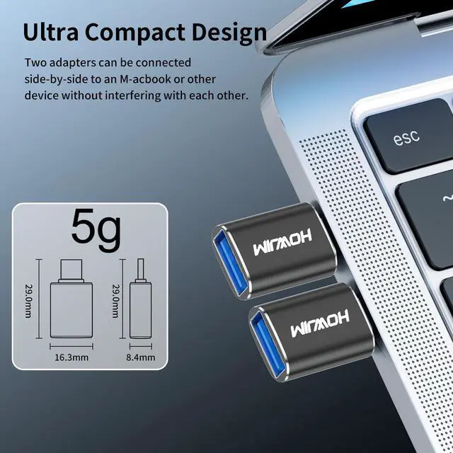Alt view image 5 of 7 - USB C to USB Adapter 4 Pack,Type C Male to USB 3.2 Female OTG Adapter,100W Fast Charging 10Gbps Data Transfer for M-acBook Pro/Air,Phone 15 16 17,Pad,G-alaxy,X-Peria,S-urface,D-ell XPS Black