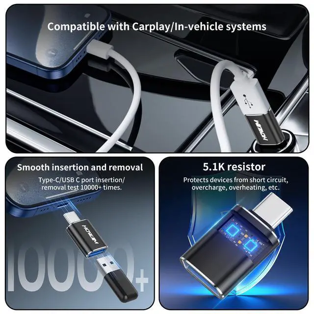 Alt view image 6 of 7 - USB C to USB Adapter 4 Pack,Type C Male to USB 3.2 Female OTG Adapter,100W Fast Charging 10Gbps Data Transfer for M-acBook Pro/Air,Phone 15 16 17,Pad,G-alaxy,X-Peria,S-urface,D-ell XPS Black