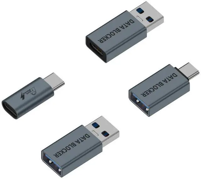 Main image of USB Data Blocker 4-Pack USB-C to A & A to C Charge-Only Adapters Anti Juice Jacking, Safe Travel Charging, Hacking Proof 100% Guaranteed, USB C Data Blocker for Any USB Phone Charging