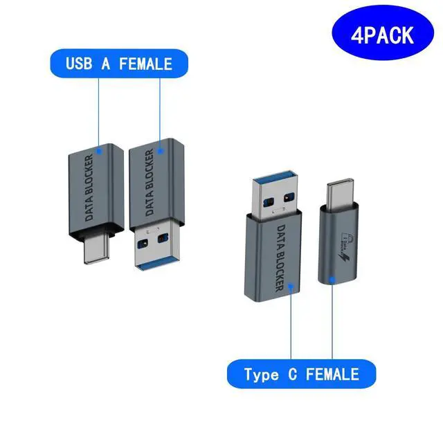 Alt view image 2 of 5 - USB Data Blocker 4-Pack USB-C to A & A to C Charge-Only Adapters Anti Juice Jacking, Safe Travel Charging, Hacking Proof 100% Guaranteed, USB C Data Blocker for Any USB Phone Charging