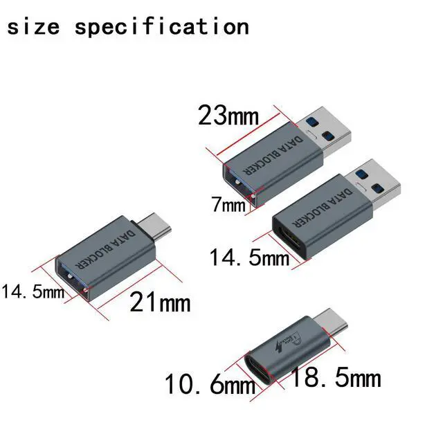 Alt view image 4 of 5 - USB Data Blocker 4-Pack USB-C to A & A to C Charge-Only Adapters Anti Juice Jacking, Safe Travel Charging, Hacking Proof 100% Guaranteed, USB C Data Blocker for Any USB Phone Charging
