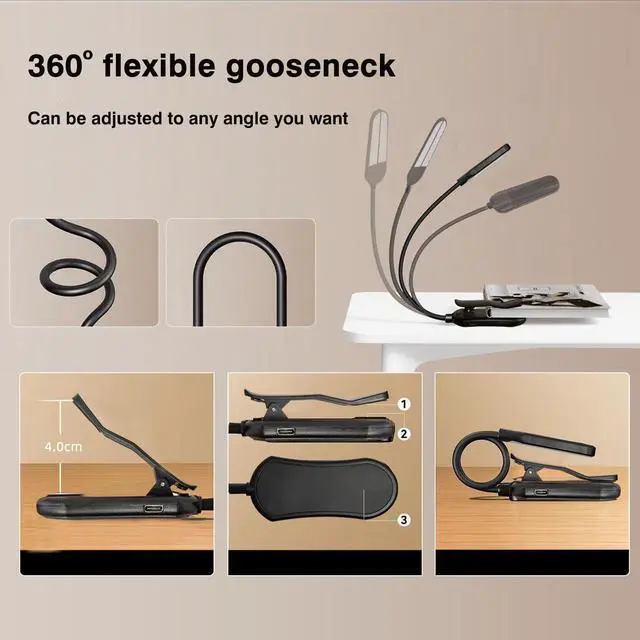 Alt view image 3 of 7 - Rechargeable Clip On Book Light, Portable Reading Light for Books in Bed, Book Lamp Eye Caring Booklight for Reading at Night, Bed Reading Lamp for Kids Adults