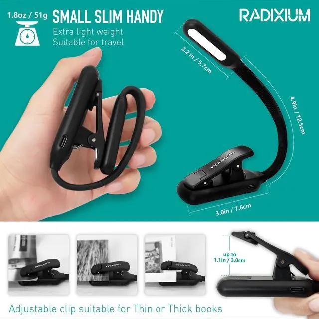 Alt view image 5 of 7 - Rechargeable Book Light - 9LED Vertical Reading Light w/ 9 Color Temp, Stepless Dimming, 50H Battery, USB-C, Clip & Magnet - Gift for Book Lovers