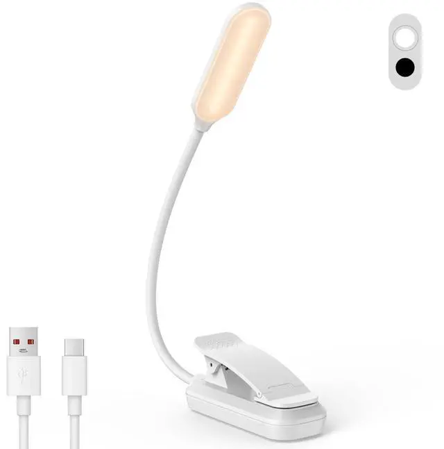 Main image of 20 Led Book Light Clip On, USB Rechargeable Reading Light, Eye Caring 3 Color Temperatures, Adjustable Brightness, Portable, Sturdy Clamp Light Suitable for Traveling and People Studying Etc. (White1)