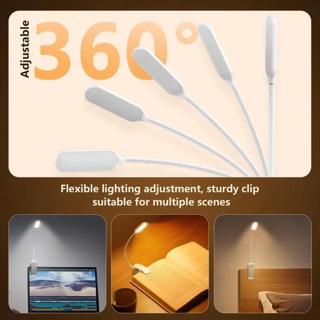 Alt view image 5 of 7 - 20 Led Book Light Clip On, USB Rechargeable Reading Light, Eye Caring 3 Color Temperatures, Adjustable Brightness, Portable, Sturdy Clamp Light Suitable for Traveling and People Studying Etc. (White1)