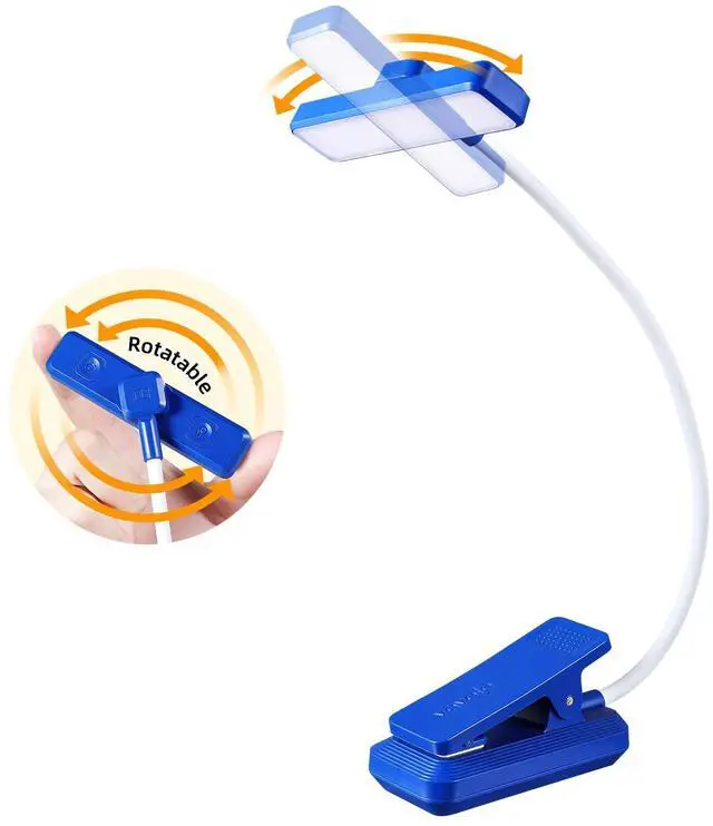 Main image of Rechargeable Book Light Rotatable24 LEDs Reading Light, 3-Color & 9-Brightness Book Lamp, Eye Cared 120Hrs Runtime Lightweight Clip on Led Light for Book Lovers (Royal Blue)