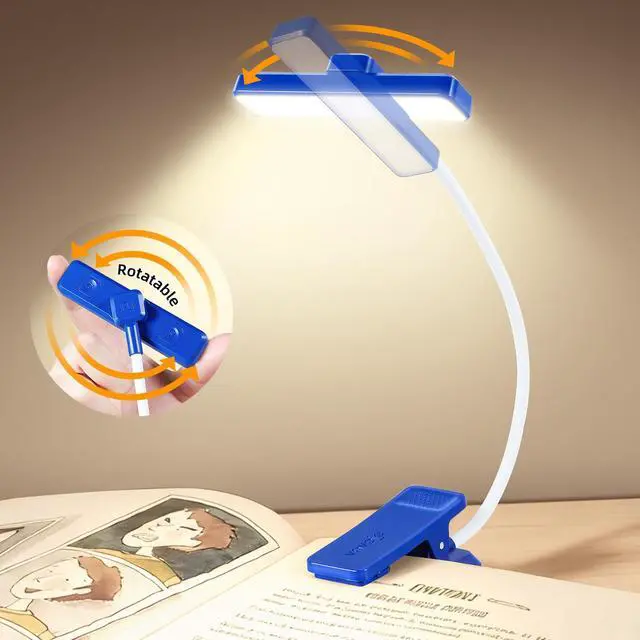 Alt view image 2 of 6 - Rechargeable Book Light Rotatable24 LEDs Reading Light, 3-Color & 9-Brightness Book Lamp, Eye Cared 120Hrs Runtime Lightweight Clip on Led Light for Book Lovers (Royal Blue)