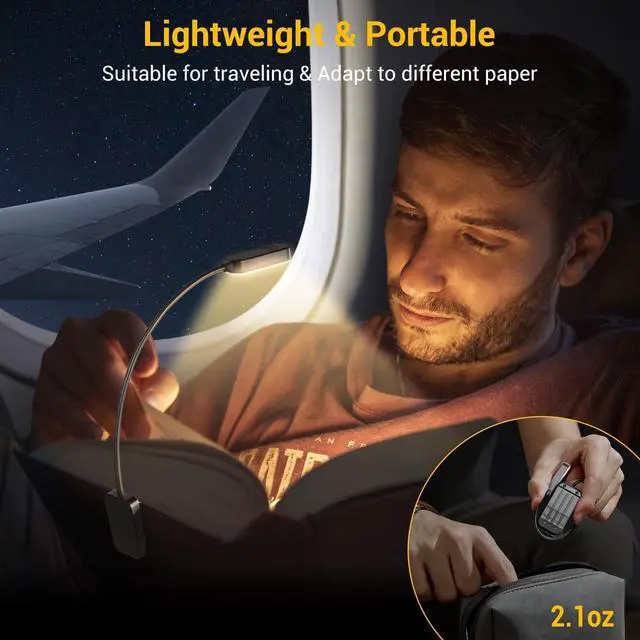 Alt view image 7 of 7 - 2 Pack Rechargeable Book Lights for Reading at Night, Eye-Caring Clip-On Reading Lights with 3 Color Temperatures & 3 Brightness Levels, Long Runtime Small Lightweight Clip on Lamp, Gifts for Reader