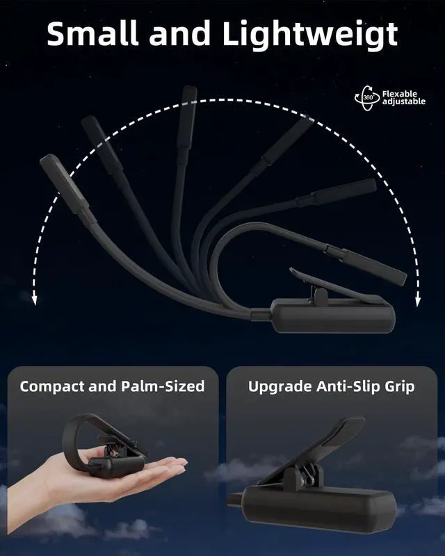 Alt view image 5 of 6 - Book Lights for Reading at Night,Reading Light,Clip-On Led Reading Light with 3 Colors & Stepless Dimming,Portable and Ultra-Lightweight with Long Runtime (Black)