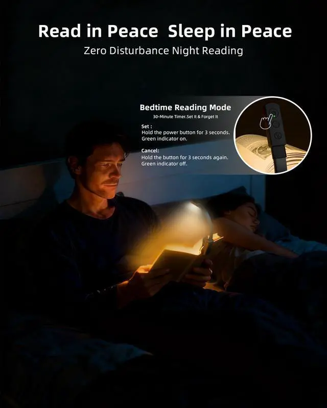 Alt view image 6 of 6 - Book Lights for Reading at Night,Reading Light,Clip-On Led Reading Light with 3 Colors & Stepless Dimming,Portable and Ultra-Lightweight with Long Runtime (Black)