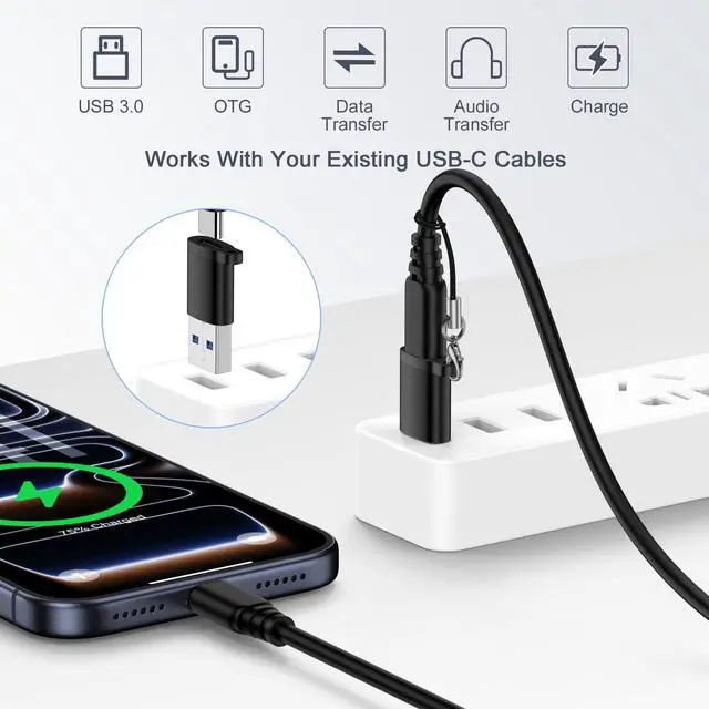 Alt view image 3 of 7 - USB to USB C Adapter,USB C to USB Adapter Combo 4-Pack Type C Female to A Male Charger Converter for Samsung Galaxy A17 A16 A15 A37 S26 Ultra S25 S24 S23 S22 S21 S20 iPhone 17 Pro Max 17e 16 15 iPad
