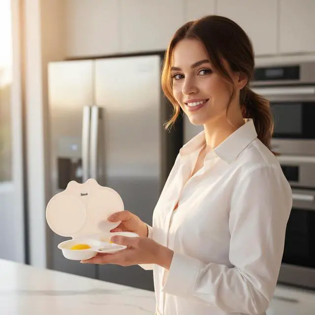 Alt view image 7 of 7 - 1Pc White Egg Poacher, Microwave Egg Boiler Poacher, 2 Cavity Nonstick Poached Egg Maker With Lid, Egg Poacher Microwave Egg Cooker, Double Drain Poached Egg Cups Cookware13 * 5cm