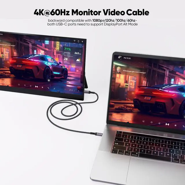 Alt view image 3 of 7 - USB C 3.2 Gen 2 Cable 10ft Long, 4K@60Hz Video Monitor Display 10Gbps High Speed Data Transfer 100W Fast Charging Cord for PS5 Xbox Steam Deck iPhone 17 Galaxy S26 Laptop Monitor