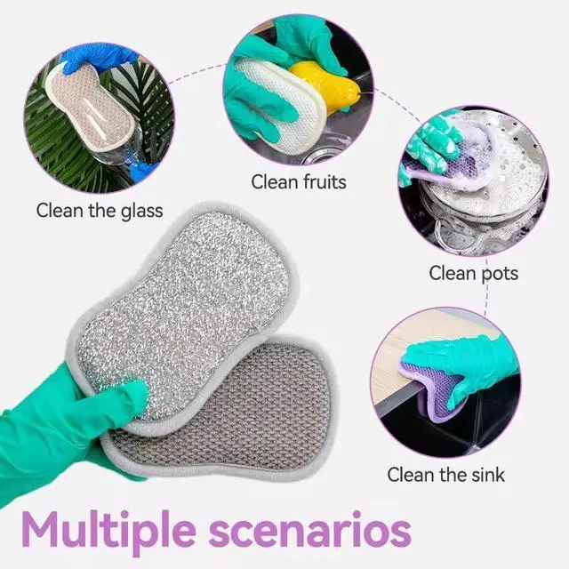 Alt view image 5 of 7 - 5-Pack Reusable Kitchen Cleaning Sponges-Soft & Scrub Dual-Sided Pads - Assorted Color