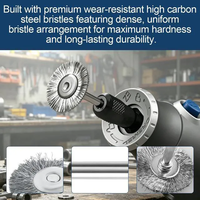 Alt view image 3 of 7 - 3/4" Carbon Steel Flat Wire Brush Wheel, 428-02 for RustRemoval, 2 Pack | Compatible with drills & grinders. Flat wire brush wheel for polishing. Durable carbon steel bristles for heavy-duty use.