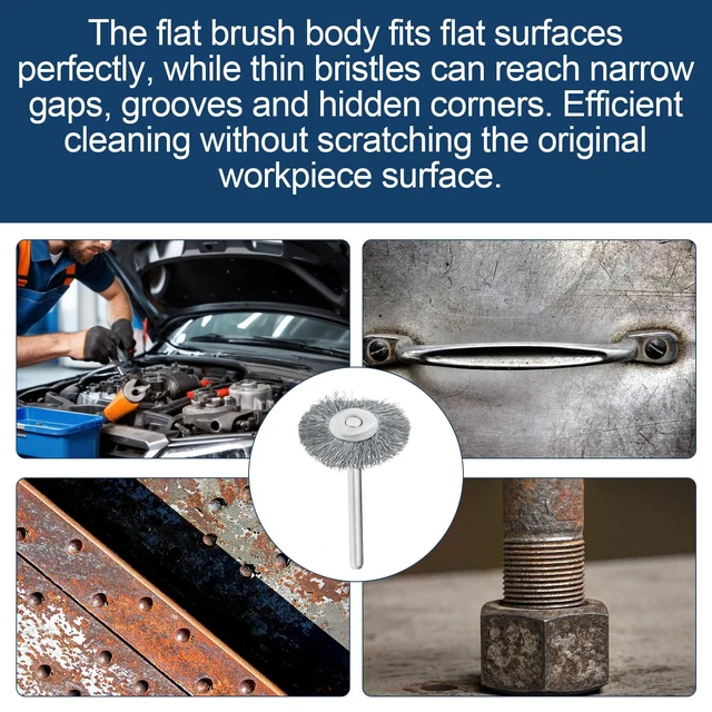 Alt view image 6 of 7 - 3/4" Carbon Steel Flat Wire Brush Wheel, 428-02 for RustRemoval, 2 Pack | Compatible with drills & grinders. Flat wire brush wheel for polishing. Durable carbon steel bristles for heavy-duty use.