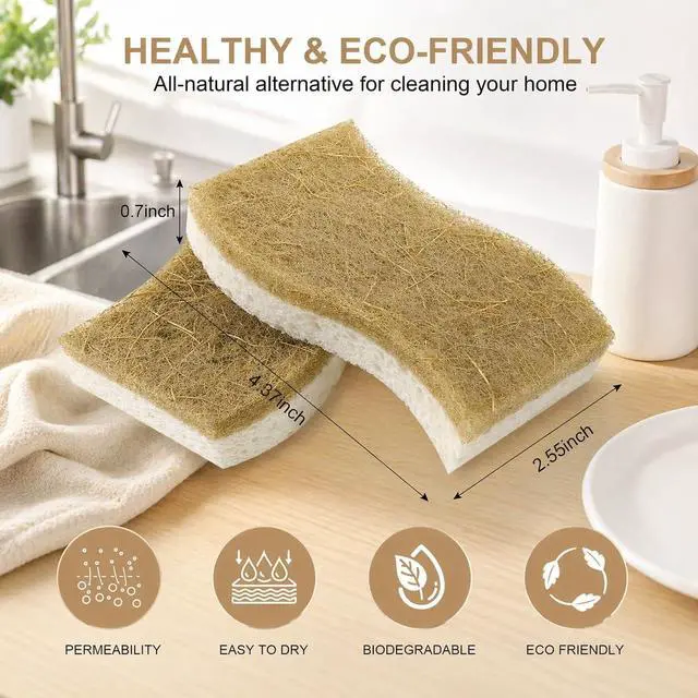 Alt view image 2 of 7 - 12 Pack Kitchen Sponges Non Scratch Dish Sponge, Plant Based Scrub Sponge for Dishes, Reusable Cleaning Sponge for Kitchen Sink, Absorbent Dishwashing Sponges