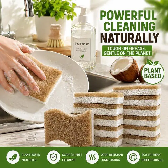 Alt view image 3 of 7 - 12 Pack Kitchen Sponges Non Scratch Dish Sponge, Plant Based Scrub Sponge for Dishes, Reusable Cleaning Sponge for Kitchen Sink, Absorbent Dishwashing Sponges