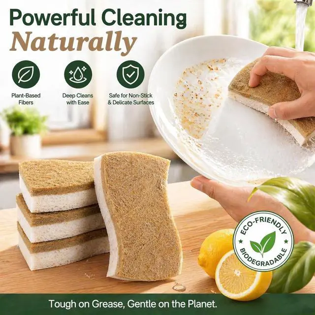 Alt view image 5 of 7 - 12 Pack Kitchen Sponges Non Scratch Dish Sponge, Plant Based Scrub Sponge for Dishes, Reusable Cleaning Sponge for Kitchen Sink, Absorbent Dishwashing Sponges