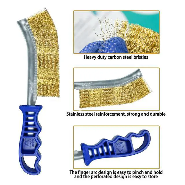 Alt view image 3 of 6 - Wire Brushes for Cleaning Rust Removal Heavy Duty Steel Brush Tool 11" Long Handle with Plastic Handle,for Automotive,Grill,Paint , Welding Slag&HouseholdMore and Thicker Bristles Pack of 2