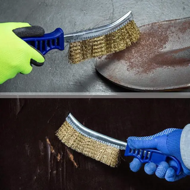 Alt view image 4 of 6 - Wire Brushes for Cleaning Rust Removal Heavy Duty Steel Brush Tool 11" Long Handle with Plastic Handle,for Automotive,Grill,Paint , Welding Slag&HouseholdMore and Thicker Bristles Pack of 2