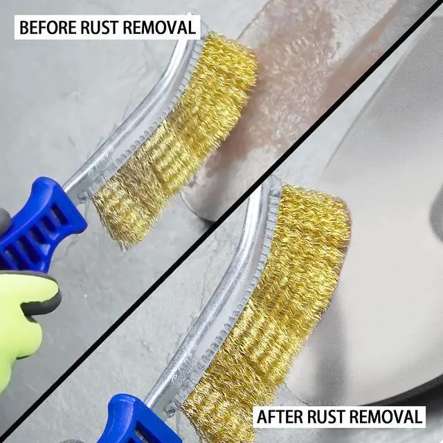 Alt view image 6 of 6 - Wire Brushes for Cleaning Rust Removal Heavy Duty Steel Brush Tool 11" Long Handle with Plastic Handle,for Automotive,Grill,Paint , Welding Slag&HouseholdMore and Thicker Bristles Pack of 2