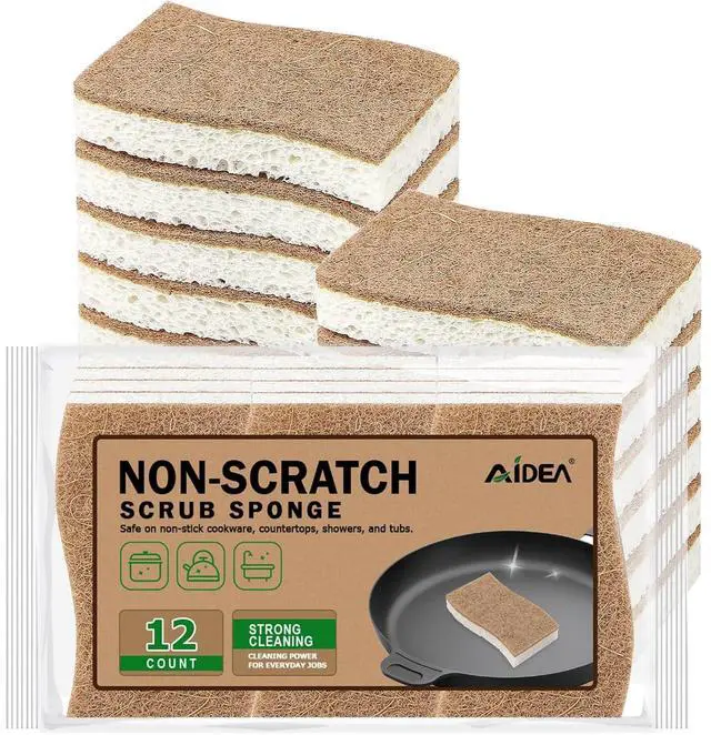 Main image of Sponges Non Scratch, 12Count, Natural Sponge for Non Stick Cookware | Sponges Kitchen, Cellulose Scrub Sponge for Dishes, Cleaning Power for Kitchen, Bathroom, Household