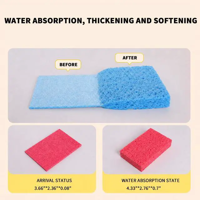 Alt view image 2 of 6 - Kitchen Sponges Compressed Cellulose Sponge, Non Scratch Natural Dish Sponge for Kitchen Cleaning Sponges for Dishes Bathroom Cars Pop-up Cleaning Sponge,16 PCS