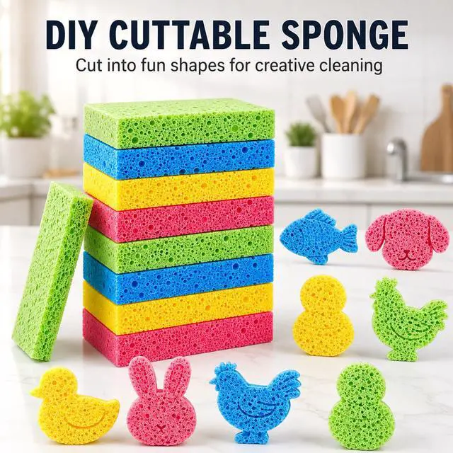 Alt view image 5 of 6 - Kitchen Sponges Compressed Cellulose Sponge, Non Scratch Natural Dish Sponge for Kitchen Cleaning Sponges for Dishes Bathroom Cars Pop-up Cleaning Sponge,16 PCS
