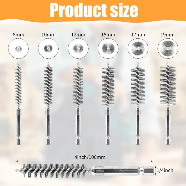 Alt view image 2 of 6 - 6Pieces Wire Brush Drill Bore Cleaning Brushes Set | with 1/4 Inch Hex Shank Stainless Steel Wire Twisted Brush for Rust, Cleaning Tubes (8/10/12/15/17/19MM)