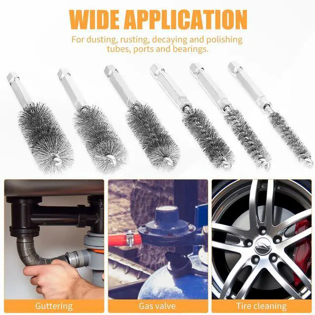 Alt view image 5 of 6 - 6Pieces Wire Brush Drill Bore Cleaning Brushes Set | with 1/4 Inch Hex Shank Stainless Steel Wire Twisted Brush for Rust, Cleaning Tubes (8/10/12/15/17/19MM)