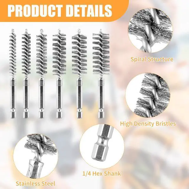 Alt view image 3 of 6 - 6Pieces Wire Brush Drill Bore Cleaning Brushes Set | with 1/4 Inch Hex Shank Stainless Steel Wire Twisted Brush for Rust, Cleaning Tubes (8/10/12/15/17/19MM)