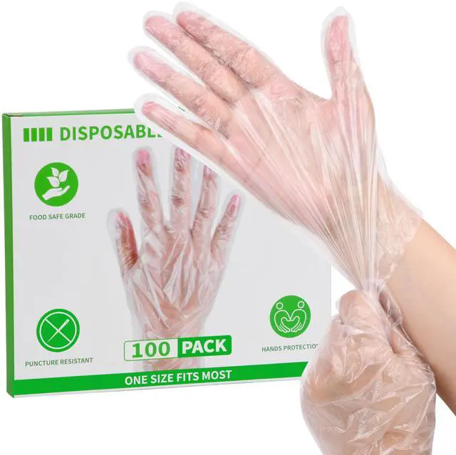 Main image of 100 Pcs Disposable Plastic Gloves Bulk, Clear Food Handling Service Gloves for Kitchen Food Prep Food Service Food Handling Cooking Cleaning, One Size Fits Most