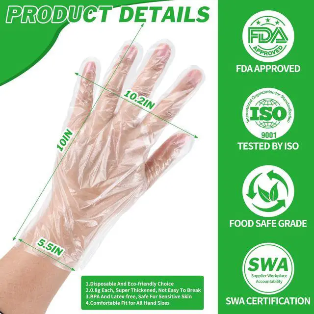 Alt view image 2 of 7 - 100 Pcs Disposable Plastic Gloves Bulk, Clear Food Handling Service Gloves for Kitchen Food Prep Food Service Food Handling Cooking Cleaning, One Size Fits Most