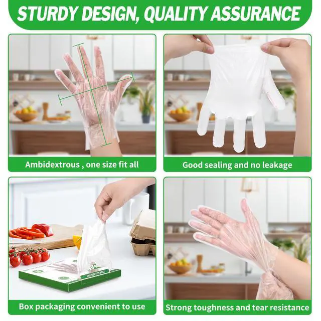 Alt view image 4 of 7 - 100 Pcs Disposable Plastic Gloves Bulk, Clear Food Handling Service Gloves for Kitchen Food Prep Food Service Food Handling Cooking Cleaning, One Size Fits Most