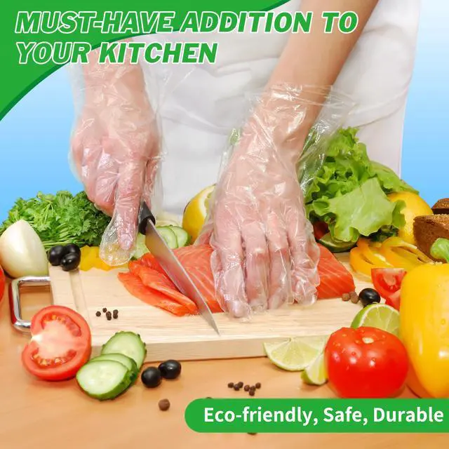 Alt view image 6 of 7 - 100 Pcs Disposable Plastic Gloves Bulk, Clear Food Handling Service Gloves for Kitchen Food Prep Food Service Food Handling Cooking Cleaning, One Size Fits Most