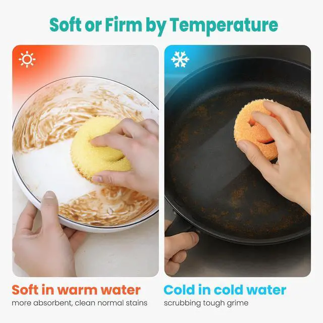 Alt view image 2 of 7 - Dish Scrub Sponges, Non-Scratch Temperature Controlled Smiley Color Sponge | Scrubber Dishwasher Safe for Household Cleaning, Kitchen, Bathroom, Stain Odor Resistant Polymer Multi-Functional Bulk Pads