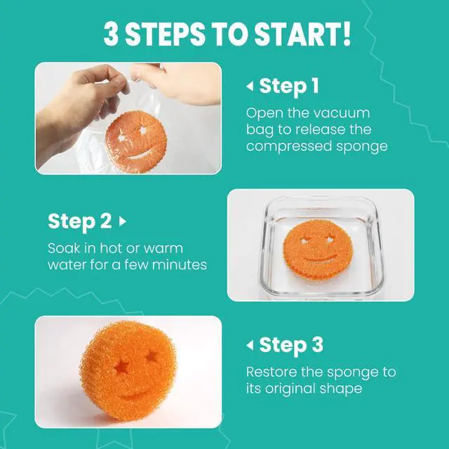 Alt view image 4 of 7 - Dish Scrub Sponges, Non-Scratch Temperature Controlled Smiley Color Sponge | Scrubber Dishwasher Safe for Household Cleaning, Kitchen, Bathroom, Stain Odor Resistant Polymer Multi-Functional Bulk Pads