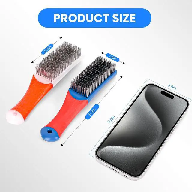 Alt view image 2 of 7 - 4 Pack Wire Brush for Rust Removal & Paint Removal, Heavy Duty Stainless Steel Wire Brushes for Cleaning, Metal Wire Brush with Rubber Handle