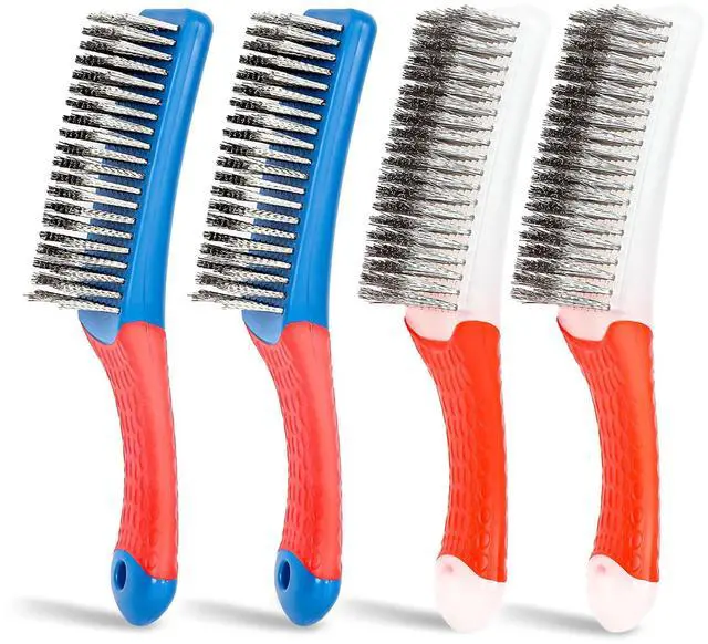 Main image of 4 Pack Wire Brush for Rust Removal & Paint Removal, Heavy Duty Stainless Steel Wire Brushes for Cleaning, Metal Wire Brush with Rubber Handle