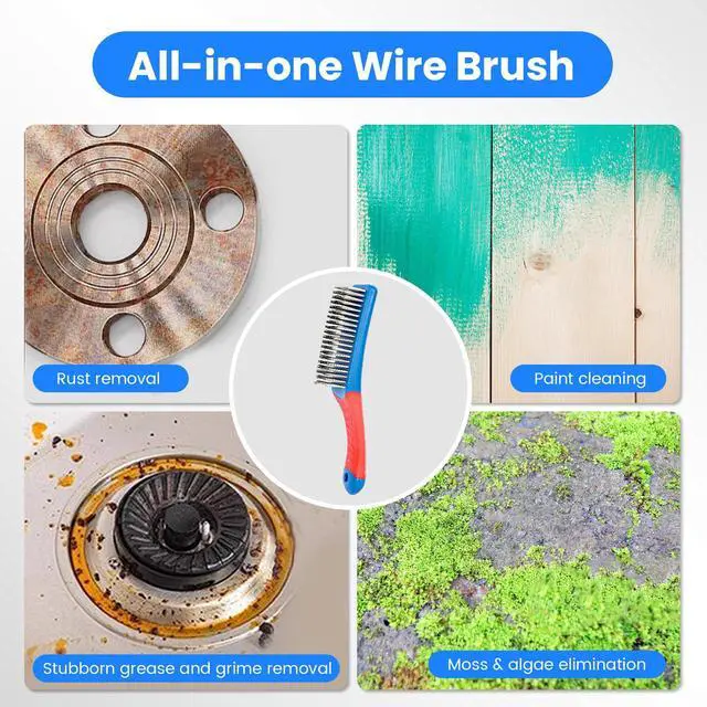 Alt view image 3 of 7 - 4 Pack Wire Brush for Rust Removal & Paint Removal, Heavy Duty Stainless Steel Wire Brushes for Cleaning, Metal Wire Brush with Rubber Handle