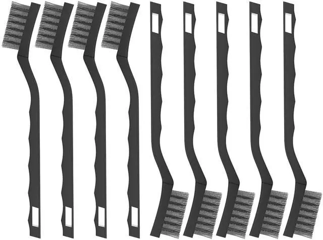 Main image of 9 PCS Mini Wire Brush Set, Stainless Steel Wire Brush with Curved Handle, Black Scratch Brush for Paint and Rust Removal